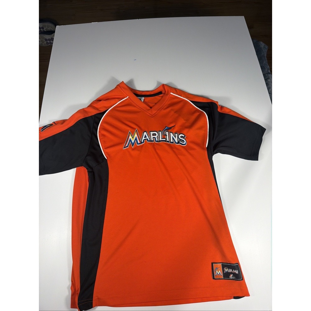 Miami Marlins Majestic Youth Large L Baseball Jersey Shirt Orange Black MLB